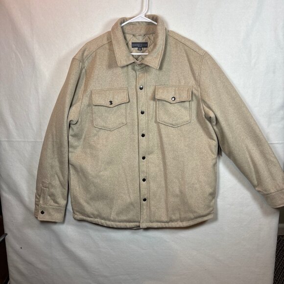 Bleeker & Broad Mens XL Beige Wool Blend Quilted Shirt Jacket - Picture 1 of 14